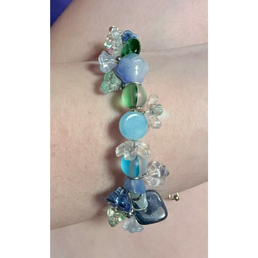 Handmade floral glass beaded bracelet adjustable chain lobster claw clasp